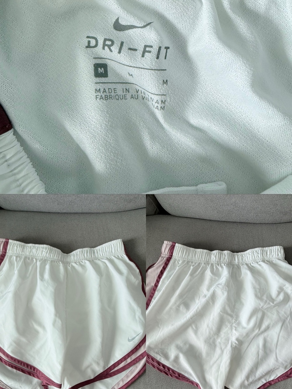 Nike Woman’s  White Dri-FIT Athletic Shorts with Burgundy Trim